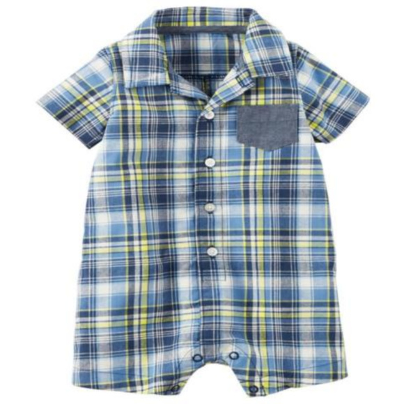 Carters Baby Boys Plaid Romper Green 6 Months